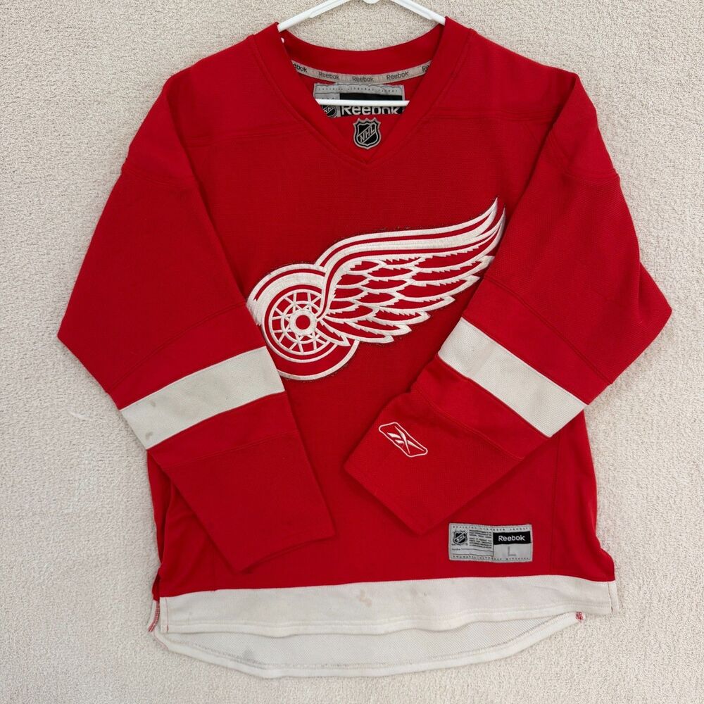 Reebok Detroit Red Wings NHL Hockey Jersey L Red Blank Stitched Logo Sewn Fan